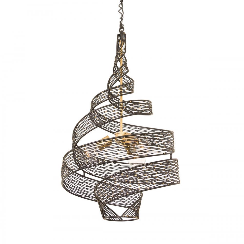 Flow 3-Lt Twist Pendant - Matte Black/French Gold