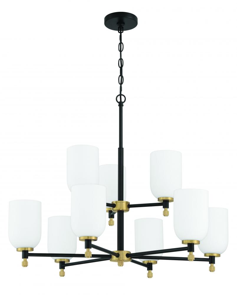 Council 9 Light Chandelier in Flat Black/Satin Brass