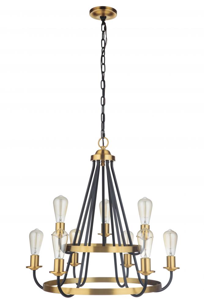 Randolph 9 Light Chandelier in Flat Black/Satin Brass