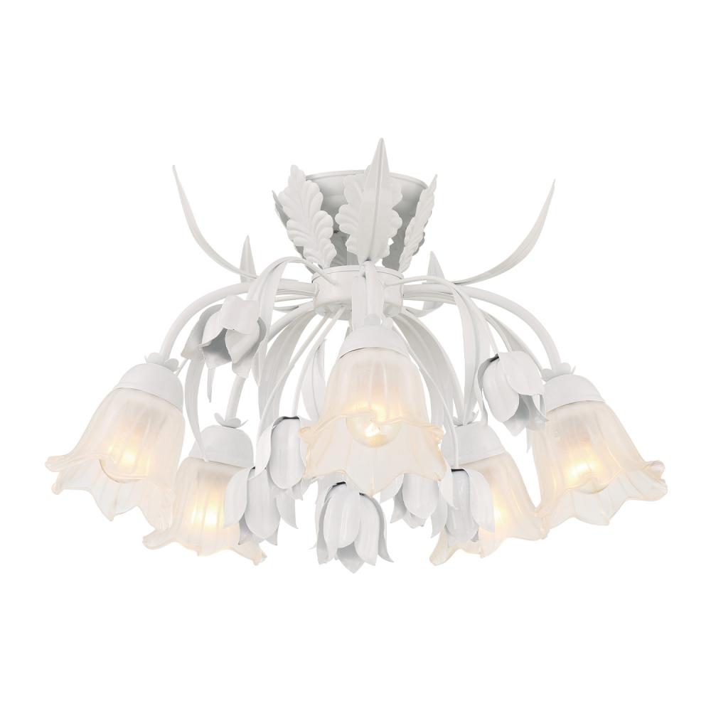 Southport 5 Light Wet White Floral Semi Flush Mount