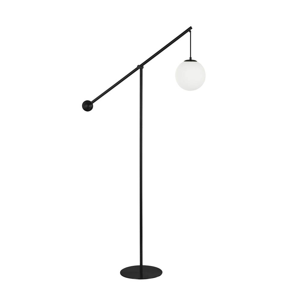 1 Light Incandescent Floor Lamp Matte Black with Opal Glass