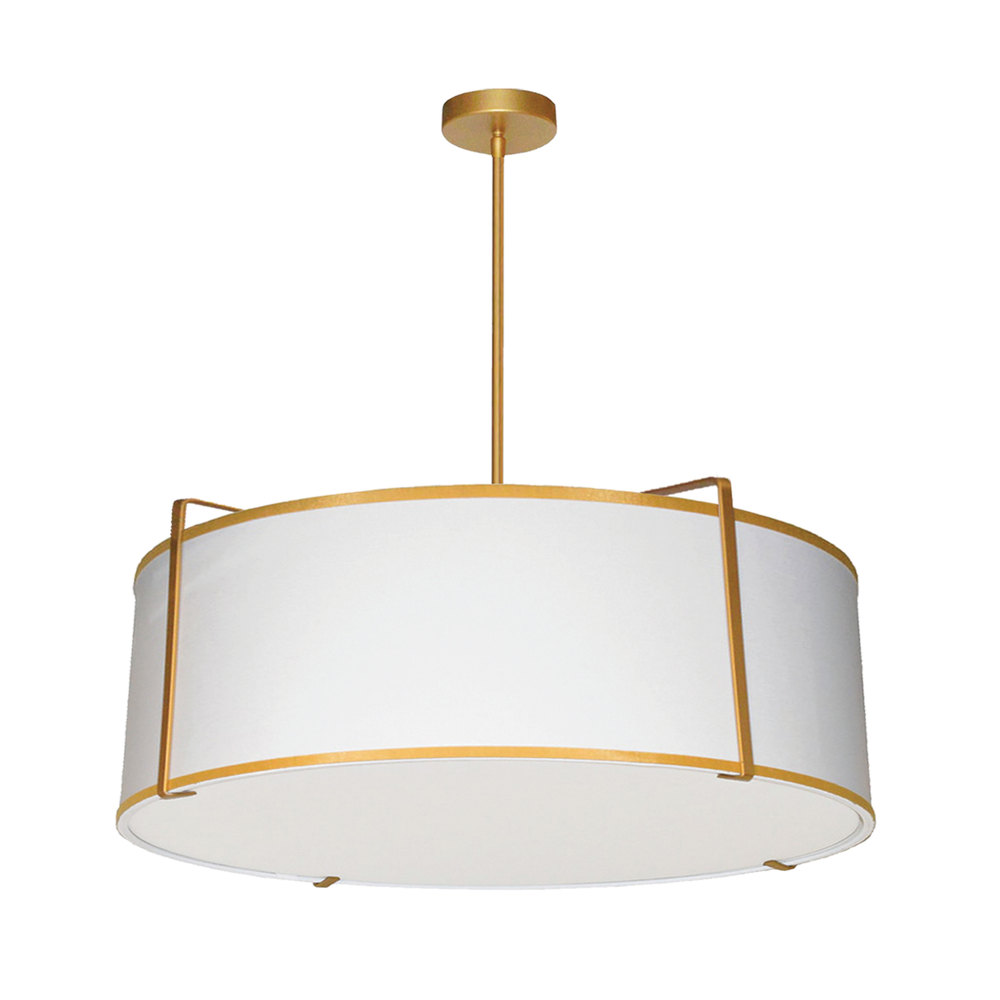 4 Light Gold Drum Pendant, Gold & White Shade, 790 Diffuser