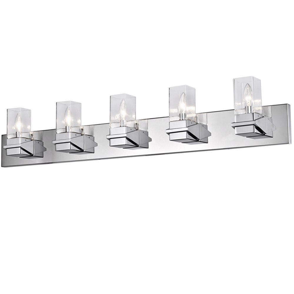 5 Light Incandescent Vanity, Polished Chrome w/ Clear Glass