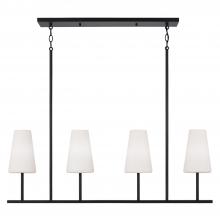 Capital Canada 855241MB-550 - 4-Light Modern Linear Chandelier in Matte Black with Tapered Soft White Glass