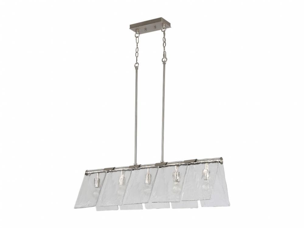 Serenity 5-Light Linear Pendant in Pewter with Hammered Water Glass