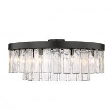 Golden Canada 1768-9SF BLK-HWG - Ciara BLK 9 Light Semi-Flush in Matte Black with Hammered Water Glass Shade