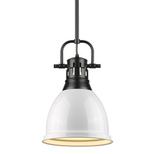 Golden Canada 3604-S BLK-WH - Duncan Small Pendant with Rod in Matte Black with a White Shade