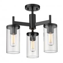 Golden Canada 7011-3SF BLK-CLR - Winslett 3-Light Semi-Flush in Matte Black with Ribbed Clear Glass Shades