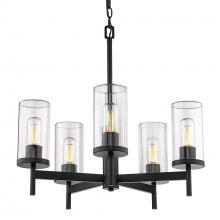 Golden Canada 7011-5 BLK-CLR - Winslett 5-Light Chandelier in Matte Black with Ribbed Clear Glass Shades