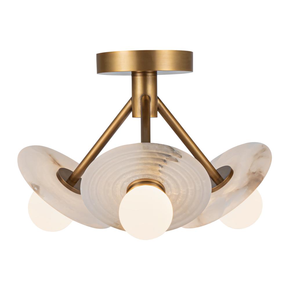 Dahlia 13-in Vintage Brass/Alabaster LED Semi Flush Mount