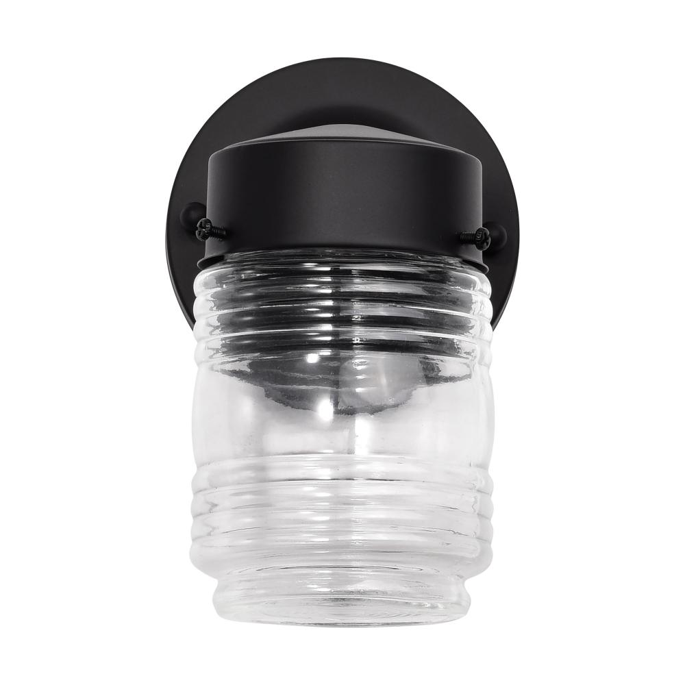 8 Watt; 1 Light; Porch; Wall; Mason Jar Fixture; 3000K; Black Finish with Clear Glass