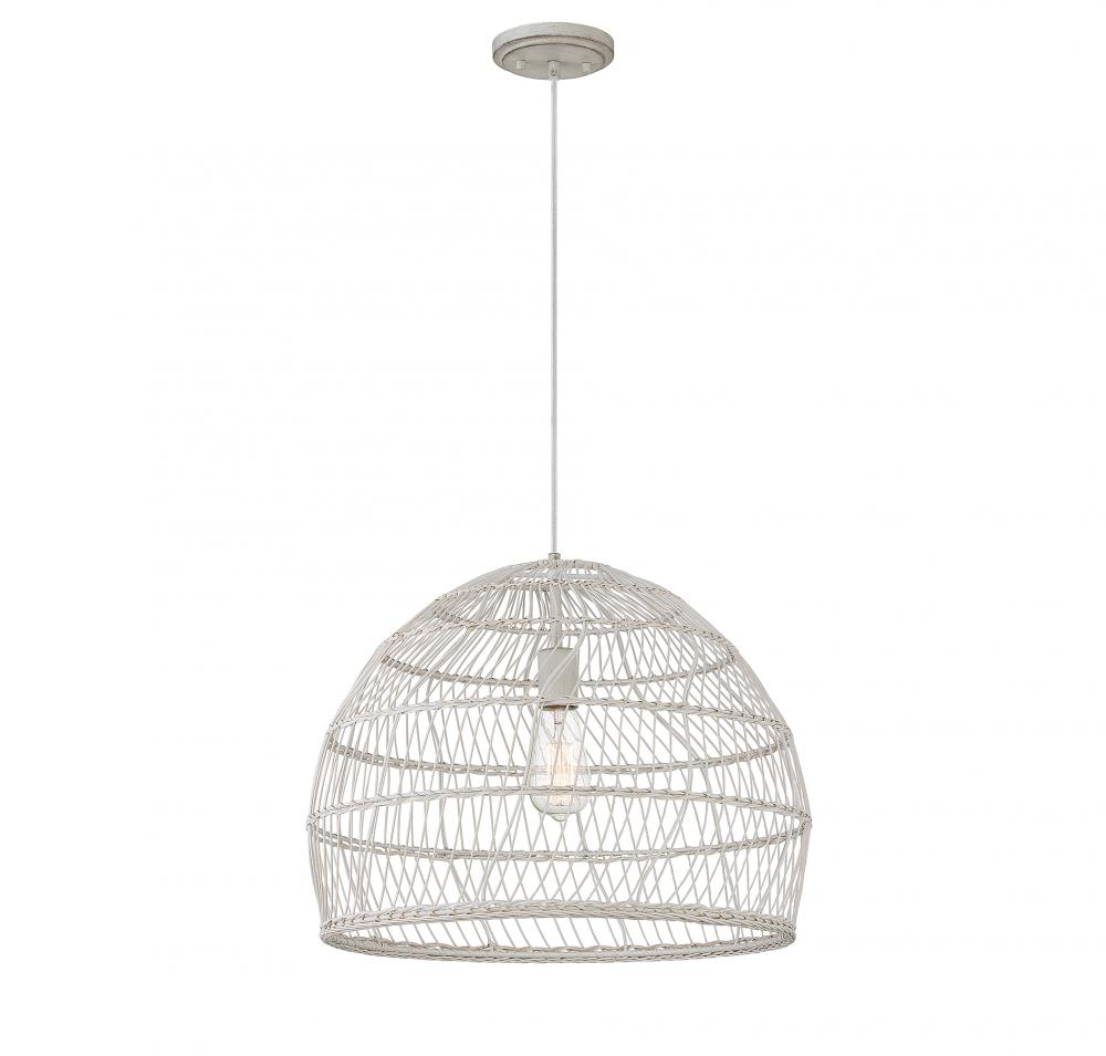 1-Light Pendant in White Rattan with A White Socket 