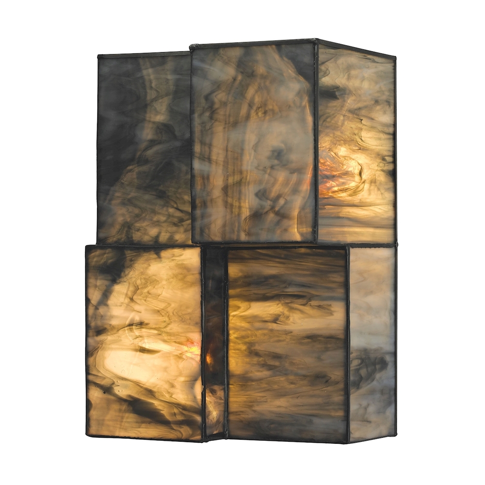 Cubist 2-Light Sconce in Brushed Nickel with Dusk Sky Tiffany